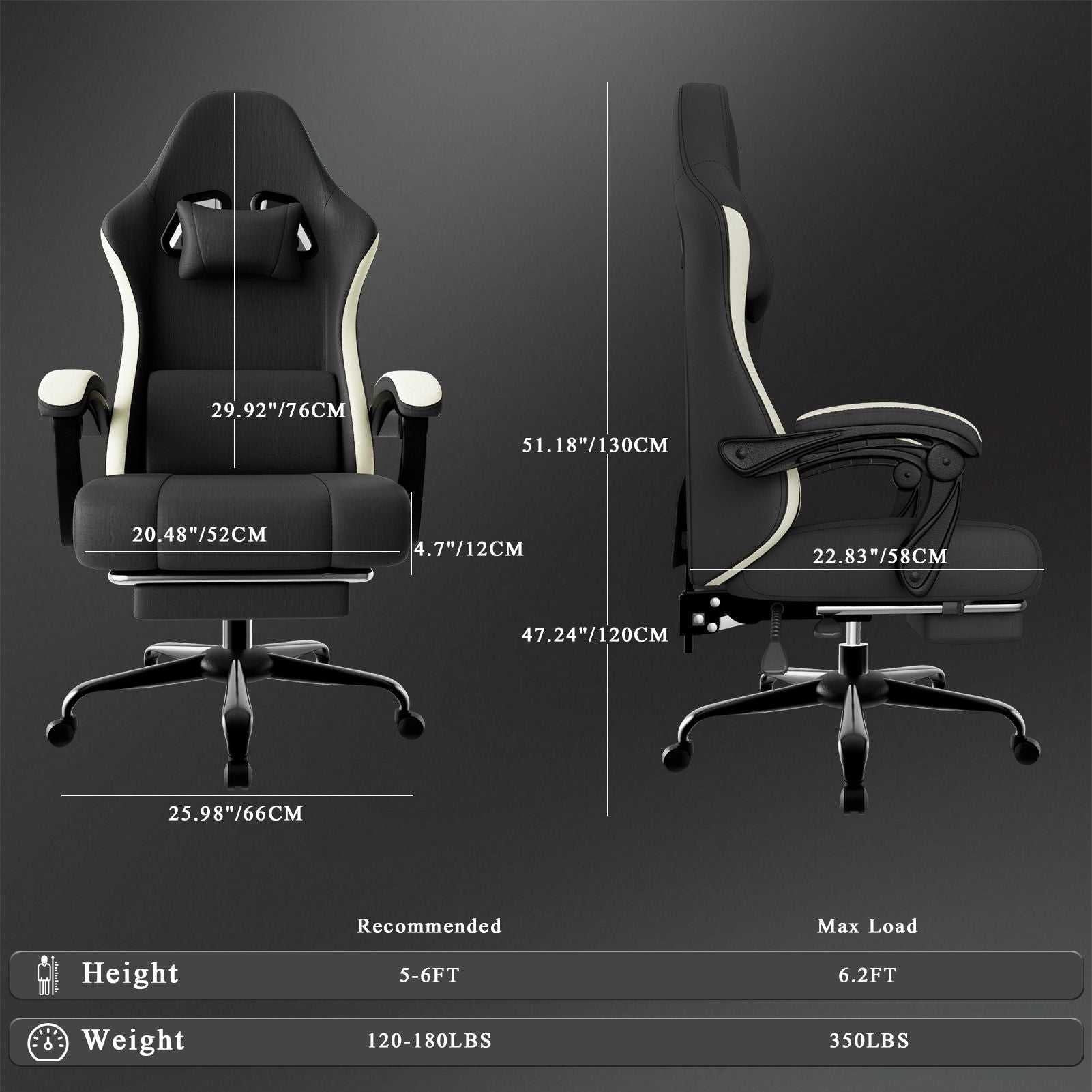 Ergonomic Gaming Chair with Pocketed Spring Cushion, Breathable Fabric Computer Chair with Footrest, Adjustable Lumbar Support Video Game Chair for Adults (Fabric) - luxuryhomedecoridea.com