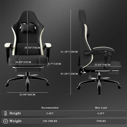 Ergonomic Gaming Chair with Pocketed Spring Cushion, Breathable Fabric Computer Chair with Footrest, Adjustable Lumbar Support Video Game Chair for Adults (Fabric) - luxuryhomedecoridea.com