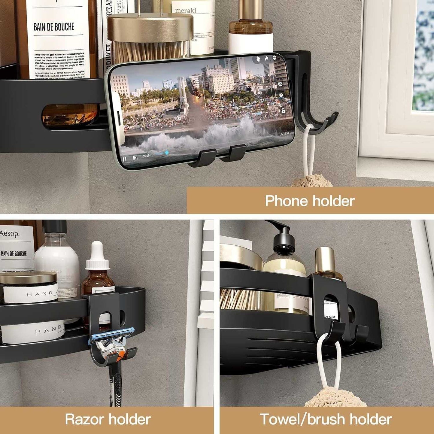 Shower Corner Shelf Caddy 2 Pack shower Organizer Corner No Drill Shower Storage Rust Proof Bathroom Corner Wall Shelf shampoo holder Silver - luxuryhomedecoridea.com