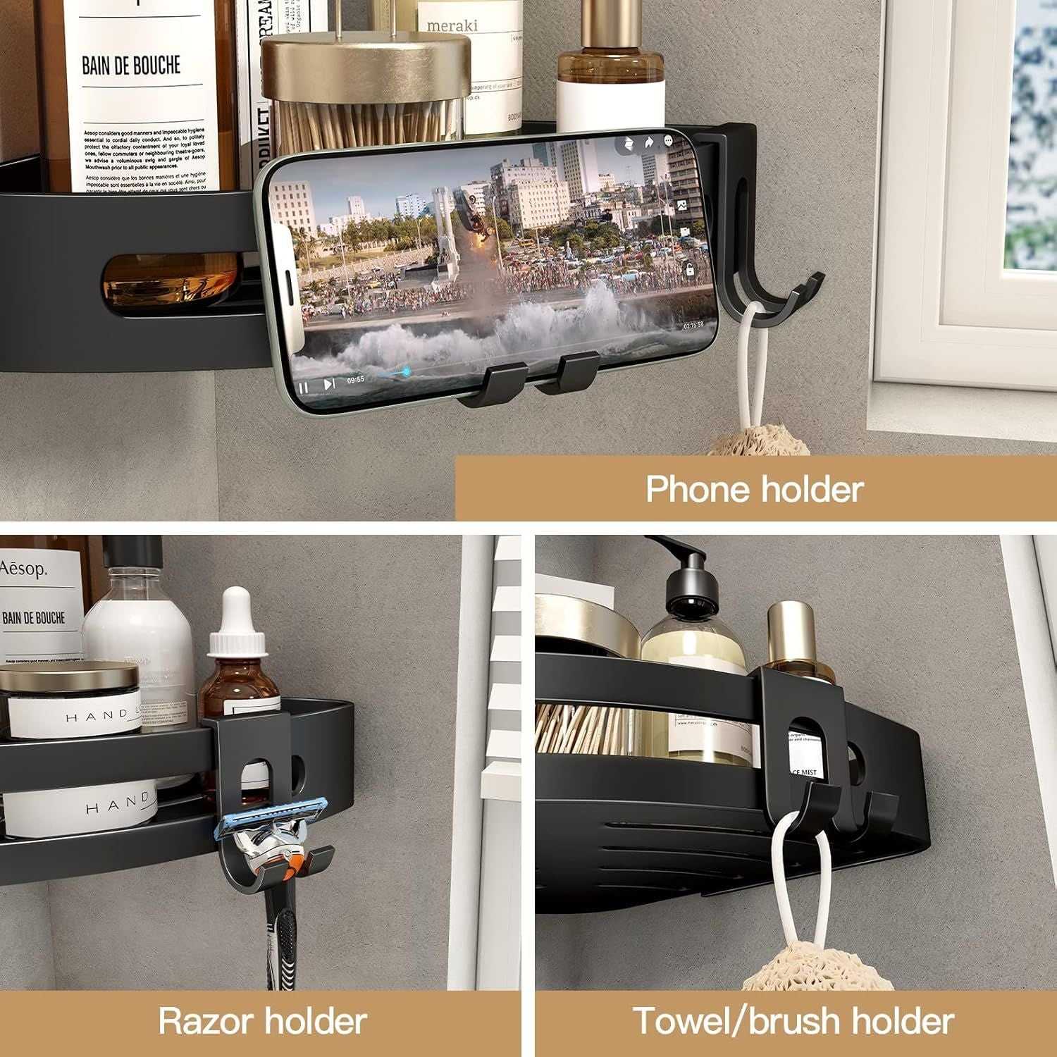 Shower Corner Shelf Caddy 2 Pack shower Organizer Corner No Drill Shower Storage Rust Proof Bathroom Corner Wall Shelf shampoo holder Silver - luxuryhomedecoridea.com