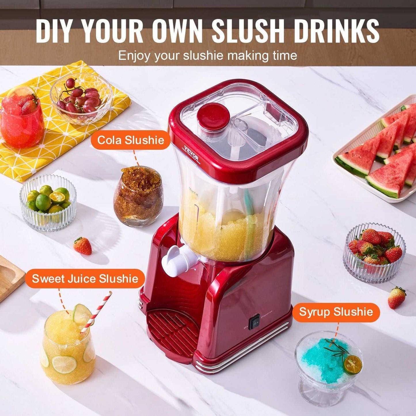 VEVOR Slushy Machine for Home, 32oz Tank Home-use Margarita Machine, Smoothie Frozen Drink Maker with Food-grade Materials, Slushie Machine for Home DIY, Kids' Parties, Red - luxuryhomedecoridea.com