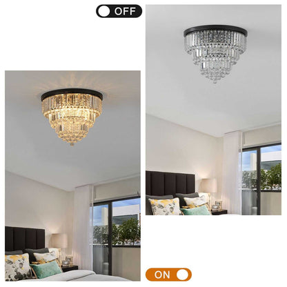 20" Luxury Crystal Flush Mount Ceiling Light with Black Finish – Elegant 6-Light Chandelier for Living Room, Dining Room, or Bedroom (Bulb Not Included) - luxuryhomedecoridea.com
