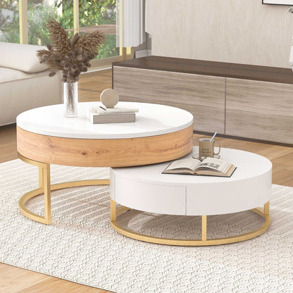 Modern Round Lift-top Nesting Coffee Tables with 2 Drawers - luxuryhomedecoridea.com