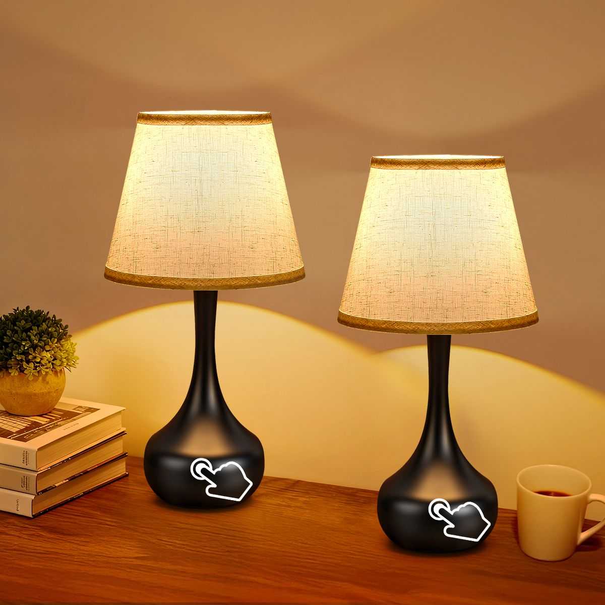 3-Way Dimmable Set of 2 Small Bedside Lamps for Night Stands, Black Desk Lamps for Kids Room,Office,Living Room, End Table(LED Bulbs Included) - luxuryhomedecoridea.com