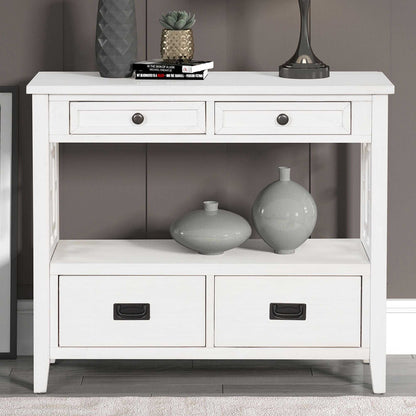 36'' Farmhouse Pine Wood Console Table Entry Sofa Table with 4 Drawers & 1 Storage Shelf for Entryway Living Room Bedroom Hallway Kitchen (Antique White) - luxuryhomedecoridea.com