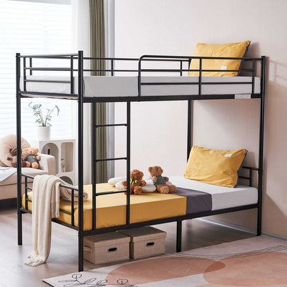 Modern Double Layer Bunk Bed with Sturdy Metal Frame Safety Guardrails Underbed Storage Space for Kids Teens Adults Easy Assembly No Box Spring Needed - luxuryhomedecoridea.com