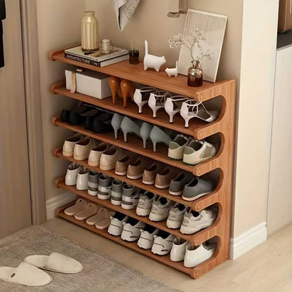 5/6-Layer Shoe Storage Rack - Space-Saving Multi-Layer Organizer with Wood Grain Finish - luxuryhomedecoridea.com