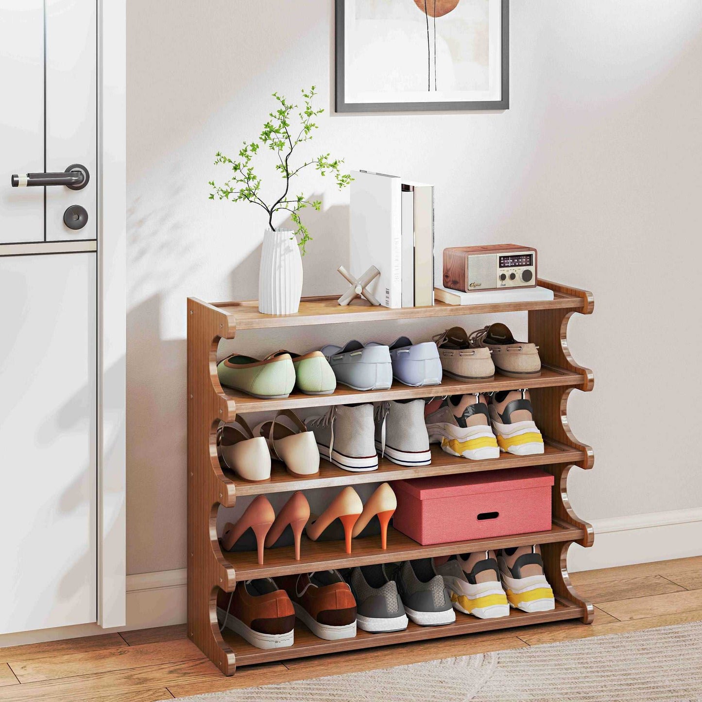 5/6-Layer Shoe Storage Rack - Space-Saving Multi-Layer Organizer with Wood Grain Finish - luxuryhomedecoridea.com