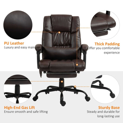High Back PU Leather Massage Office Chair, 6 Vibration Points, Ergonomic with Footrest, Adjustable Height, Remote, Brown - luxuryhomedecoridea.com