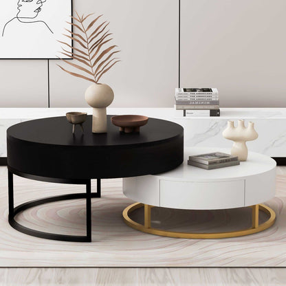 Modern Round Lift-top Nesting Coffee Tables with 2 Drawers - luxuryhomedecoridea.com
