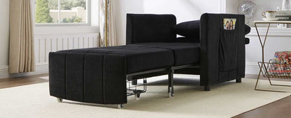 Upholstered Convertible Sleeper Sofa, 31.5" Pull Out Sofa Bed with 5-Position Adjustable Backrest, Side Pockets and a Storage Basket, Fold Out Chair Bed, Lounger For Living Room, Apartment, Black - luxuryhomedecoridea.com