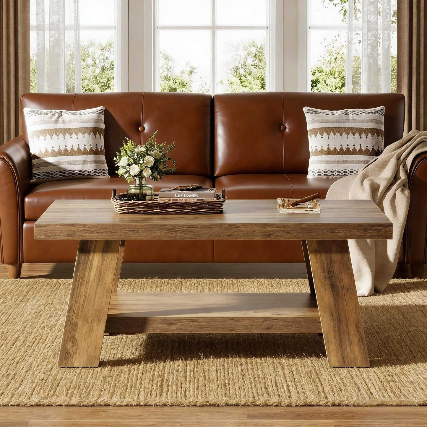 Coffee Table, Farmhouse 2-tier Center Table with Storage - luxuryhomedecoridea.com
