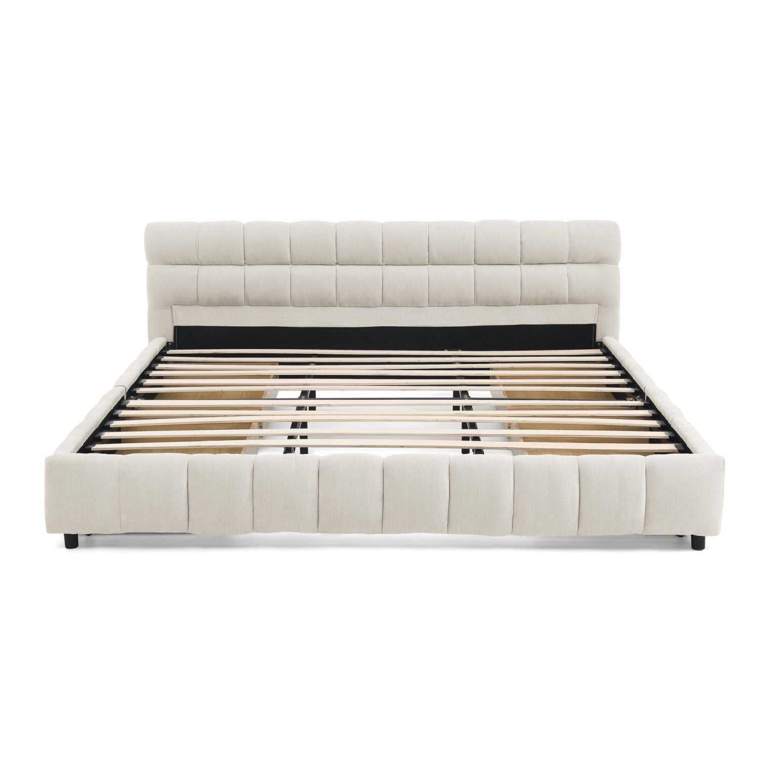 King Size Upholstered Bed ,comfortable upholstered bed frame, Chenille fabric, with headboard and solid bed frame. With drawer for storage.-Beige(88.5''*85.5''*31'') - luxuryhomedecoridea.com