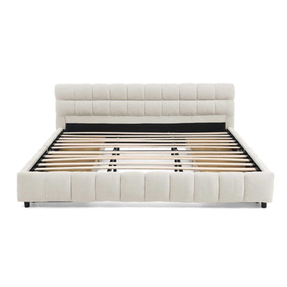 King Size Upholstered Bed ,comfortable upholstered bed frame, Chenille fabric, with headboard and solid bed frame. With drawer for storage.-Beige(88.5''*85.5''*31'') - luxuryhomedecoridea.com