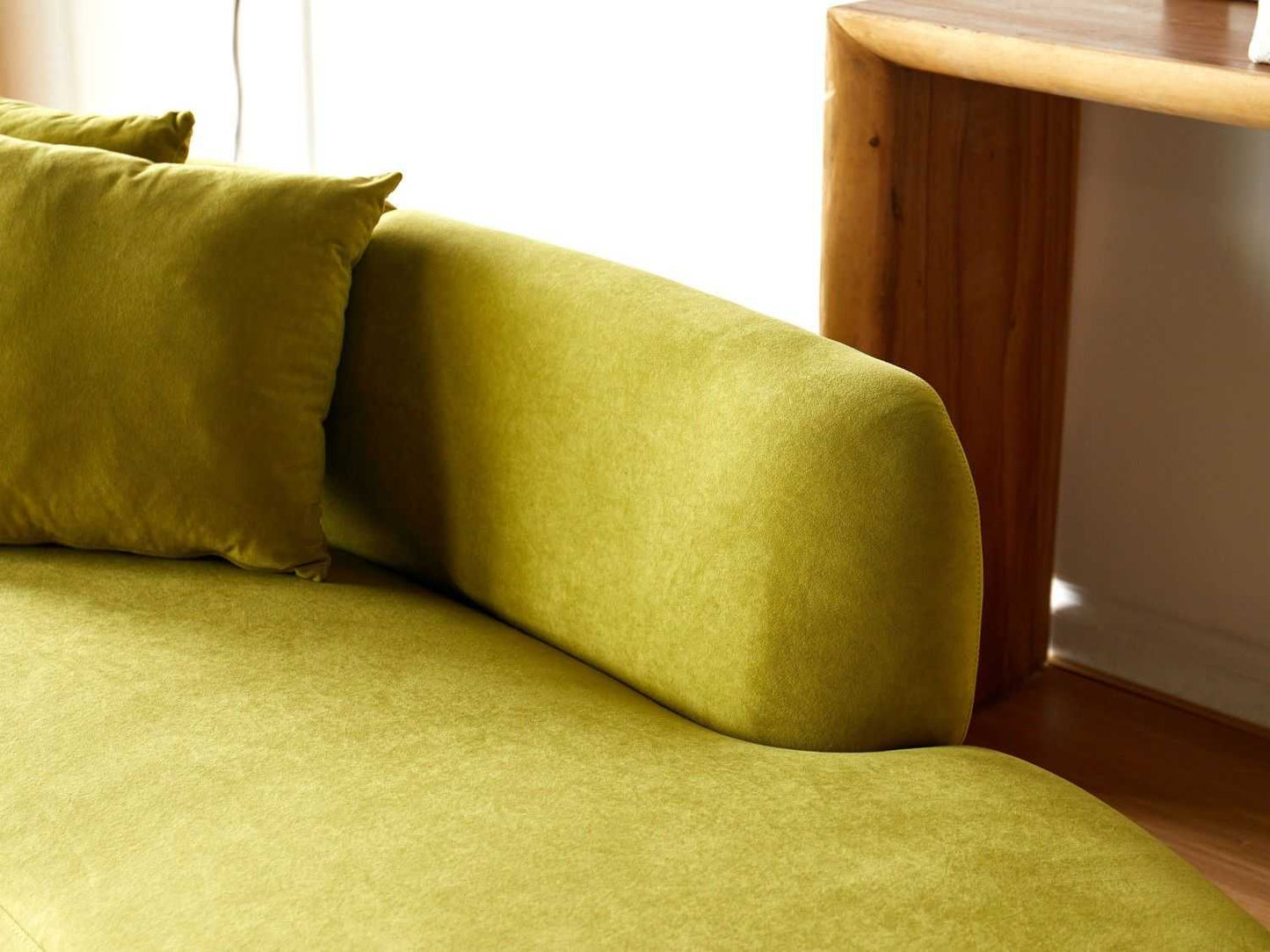 90" Curved Sofa with Throw Pillows, 4 Seater Luxury Velvet Couch with Half Moon Design and High-Density Foam, Ideal for Modern Living Room, Office & Apartment, Olive Green - luxuryhomedecoridea.com