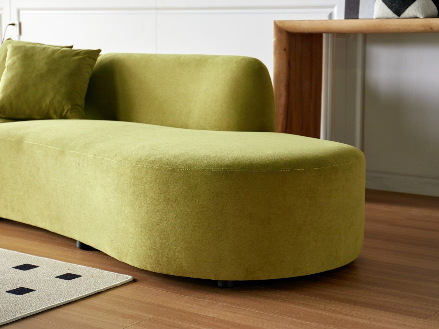 132" Curved Sofa with Throw Pillows, 6 Seater Luxury Velvet Couch with Half Moon Design and High-Density Foam, Ideal for Modern Living Room, Office & Apartment, Olive Green - luxuryhomedecoridea.com