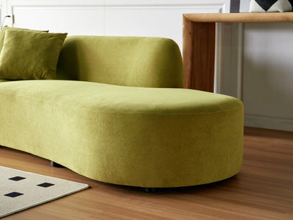132" Curved Sofa with Throw Pillows, 6 Seater Luxury Velvet Couch with Half Moon Design and High-Density Foam, Ideal for Modern Living Room, Office & Apartment, Olive Green - luxuryhomedecoridea.com
