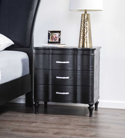 Glam Stylish Modern Black 1pc Nightstand Solidwood Turned Wood Leg Curved Front Panels Bedroom Furniture Bedside - luxuryhomedecoridea.com