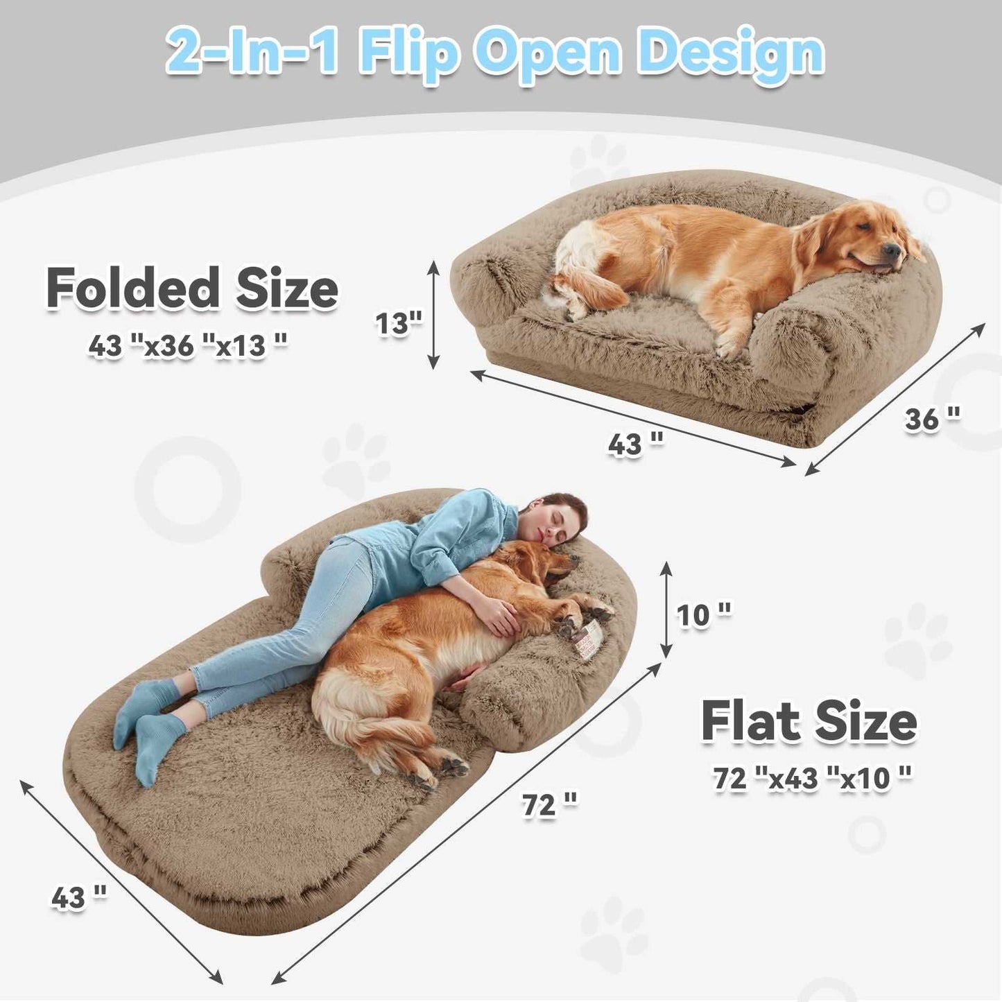 Human Dog Bed, 71"x43"x12" Dog Beds for Large Dogs, Foldable Plush Washable Dog Bed for People Doze Off, Orthopedic Dog Beds for Humans Size Fits You and Pets - luxuryhomedecoridea.com
