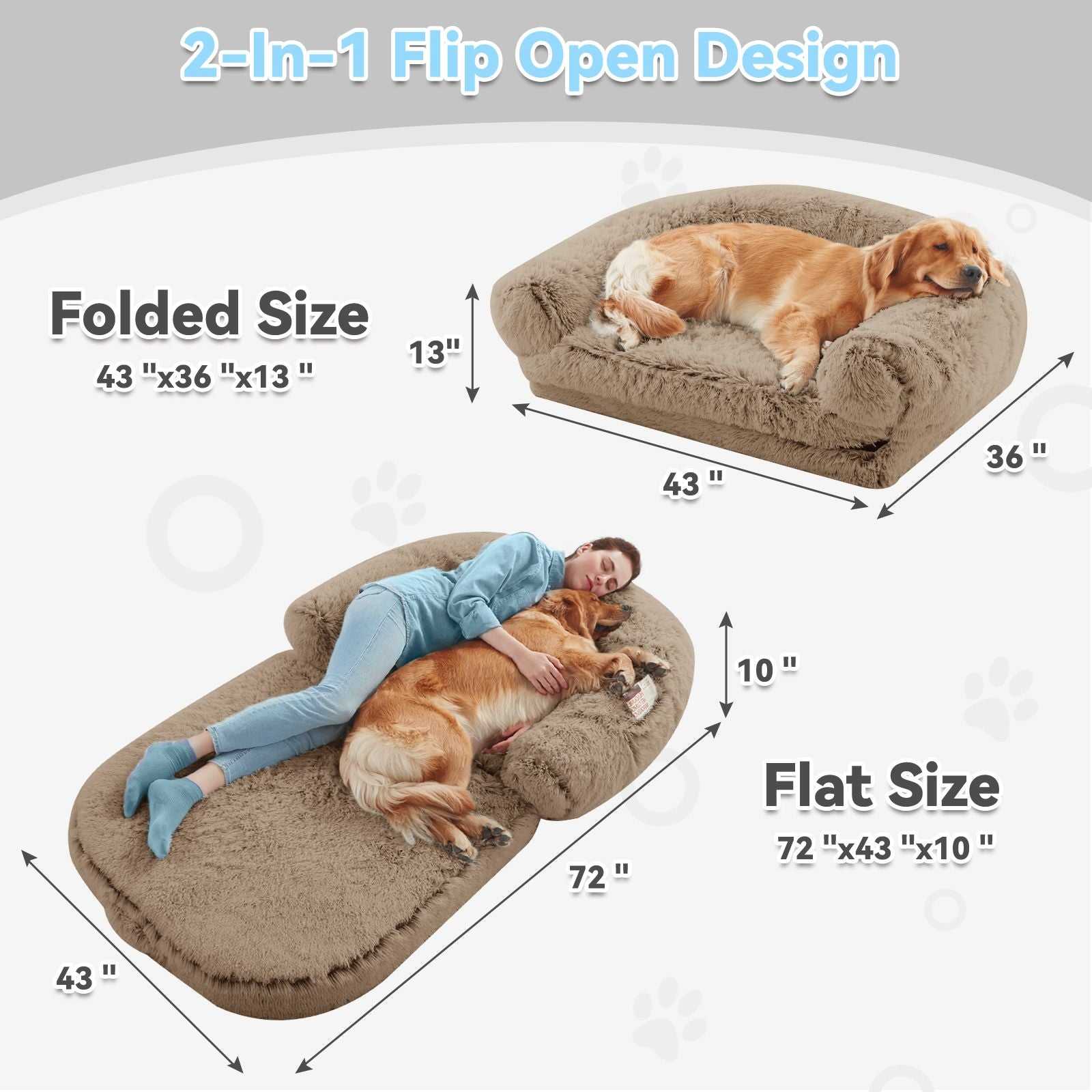 Human Dog Bed, 71"x43"x12" Dog Beds for Large Dogs, Foldable Plush Washable Dog Bed for People Doze Off, Orthopedic Dog Beds for Humans Size Fits You and Pets - luxuryhomedecoridea.com