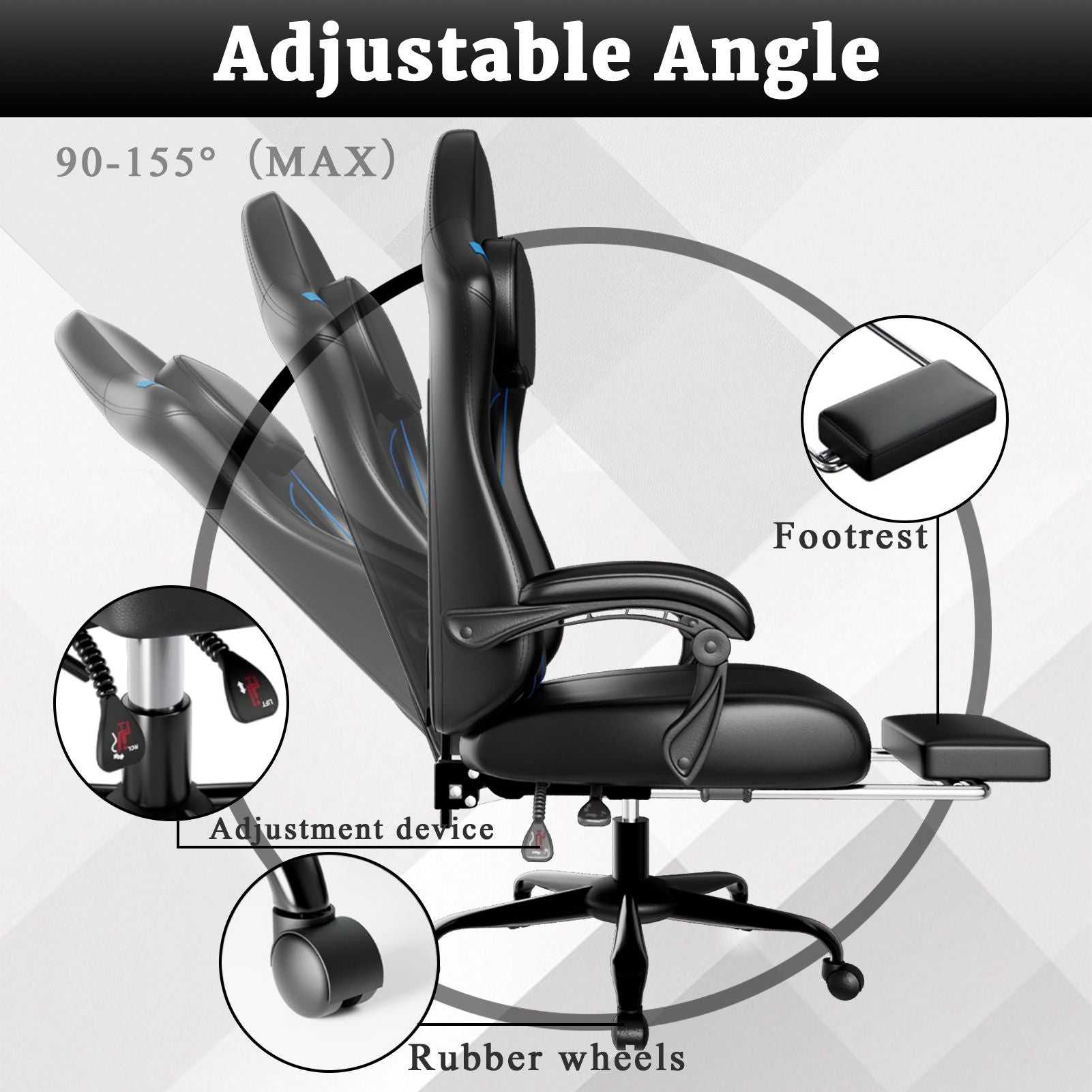 Ergonomic Gaming Chair, Electronic Gaming Chair With Pocket Spring Pad And Footrest, Height Adjustable Computer Chair - luxuryhomedecoridea.com