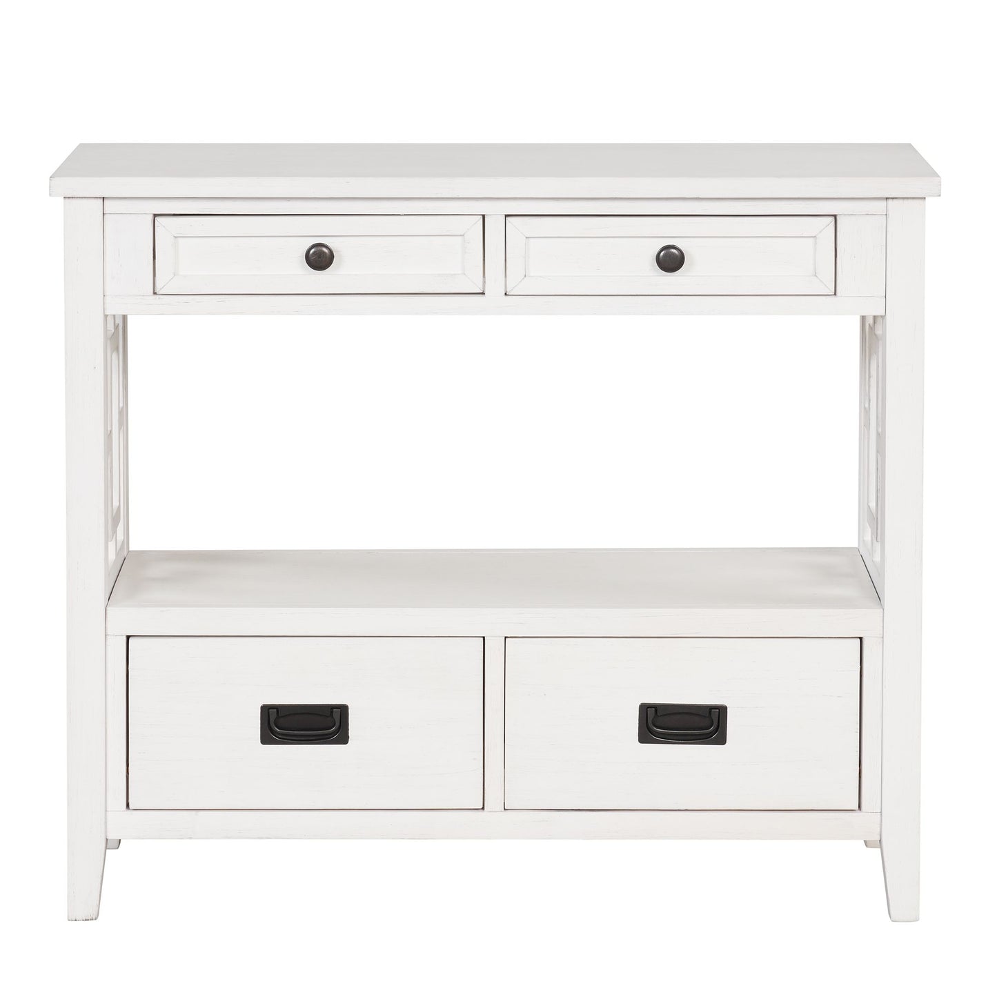 36'' Farmhouse Pine Wood Console Table Entry Sofa Table with 4 Drawers & 1 Storage Shelf for Entryway Living Room Bedroom Hallway Kitchen (Antique White) - luxuryhomedecoridea.com