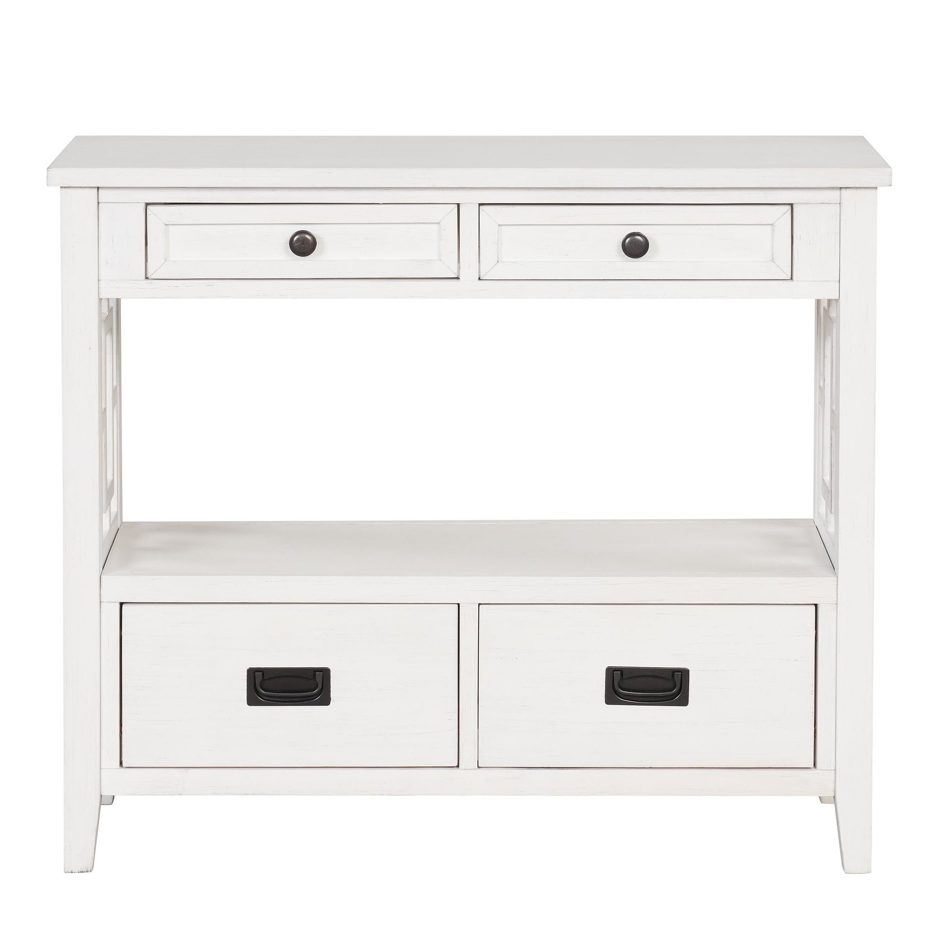 36'' Farmhouse Pine Wood Console Table Entry Sofa Table with 4 Drawers & 1 Storage Shelf for Entryway Living Room Bedroom Hallway Kitchen (Antique White) - luxuryhomedecoridea.com