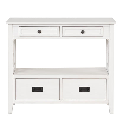 36'' Farmhouse Pine Wood Console Table Entry Sofa Table with 4 Drawers & 1 Storage Shelf for Entryway Living Room Bedroom Hallway Kitchen (Antique White) - luxuryhomedecoridea.com