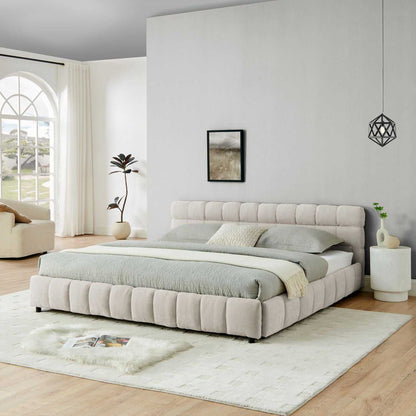 King Size Upholstered Bed ,comfortable upholstered bed frame, Chenille fabric, with headboard and solid bed frame. With drawer for storage.-Beige(88.5''*85.5''*31'') - luxuryhomedecoridea.com