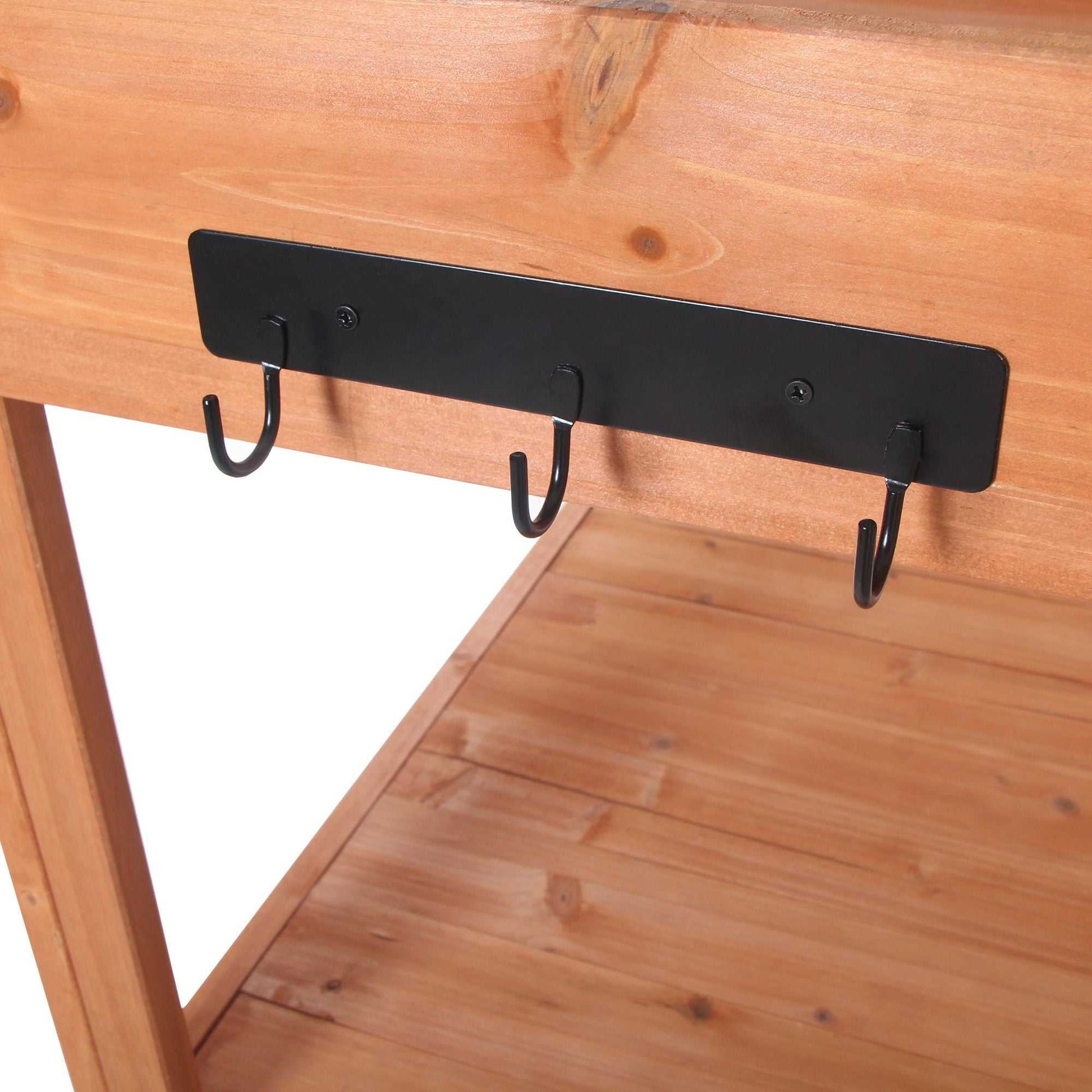 65" Large Wooden Farmhouse Rustic Outdoor Potting Bench Table; Patio Workstation; Garden Potting Bench with 4 Storage Shelves and Side Hook - luxuryhomedecoridea.com
