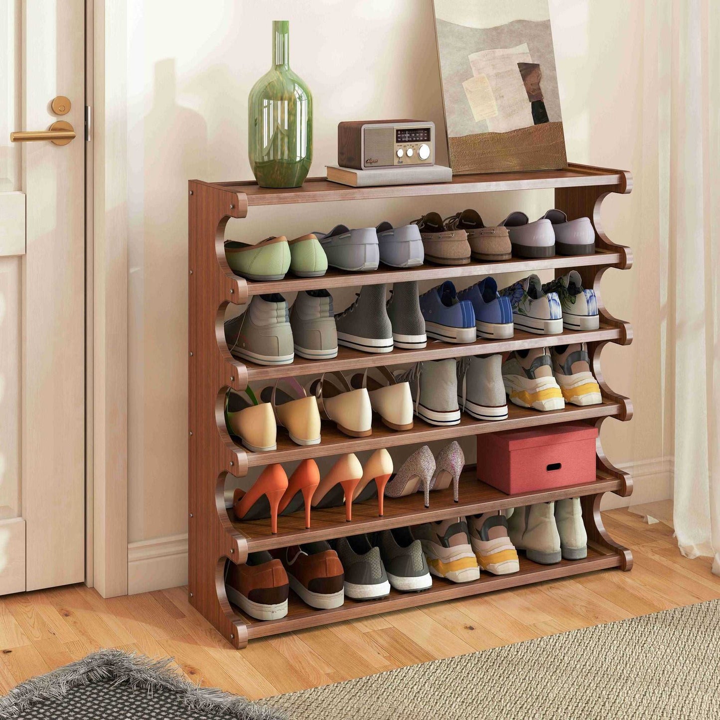 5/6-Layer Shoe Storage Rack - Space-Saving Multi-Layer Organizer with Wood Grain Finish - luxuryhomedecoridea.com
