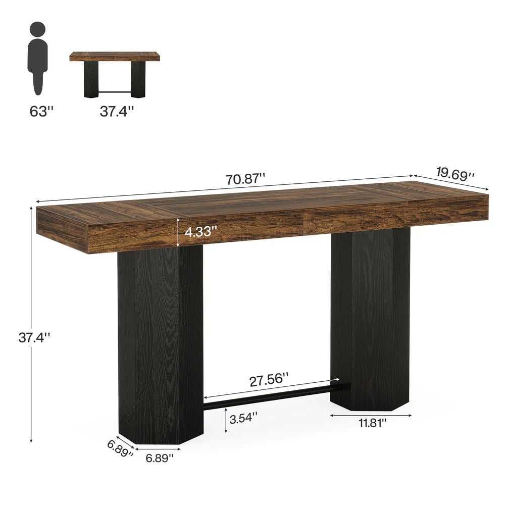71" Industrial Bar Table - Counter Height Pub Table with Woodgrain Finish - luxuryhomedecoridea.com