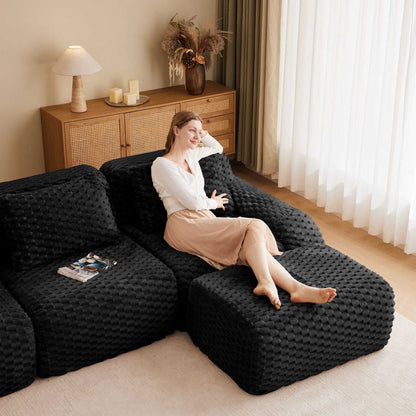 82" Modern L-Shaped Modular Sectional Sofa for Living Room,Flannelette Fabric,Oversized 2-Seater Couch,Deep Seat,Boneless sofa,Movable Ottoman,Buckle connection,Anti-slip Design,No Assembly,Black - luxuryhomedecoridea.com