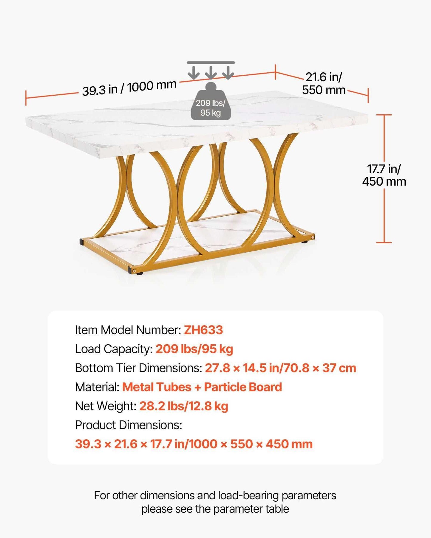 Coffee Table, Modern Faux Marble Coffee Table, 2-Tier Rectangle Center Desk with Geometric Legs, Minimalist Sturdy Metal Frame Accent End Desk for Living Room, Office, Easy Assembly, White - luxuryhomedecoridea.com