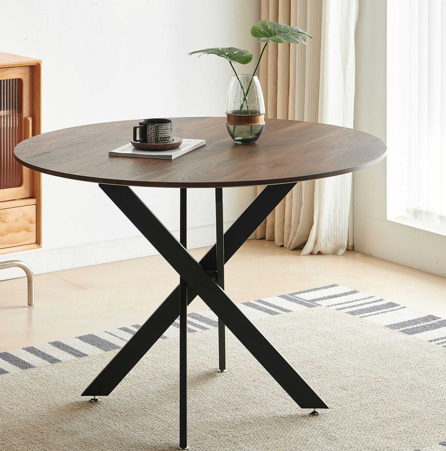 42.1" Table Mid-century Dining Table for 4-6 people With Round Mdf Table Top, Pedestal Dining Table, End Table Leisure Coffee Table,cross leg - luxuryhomedecoridea.com