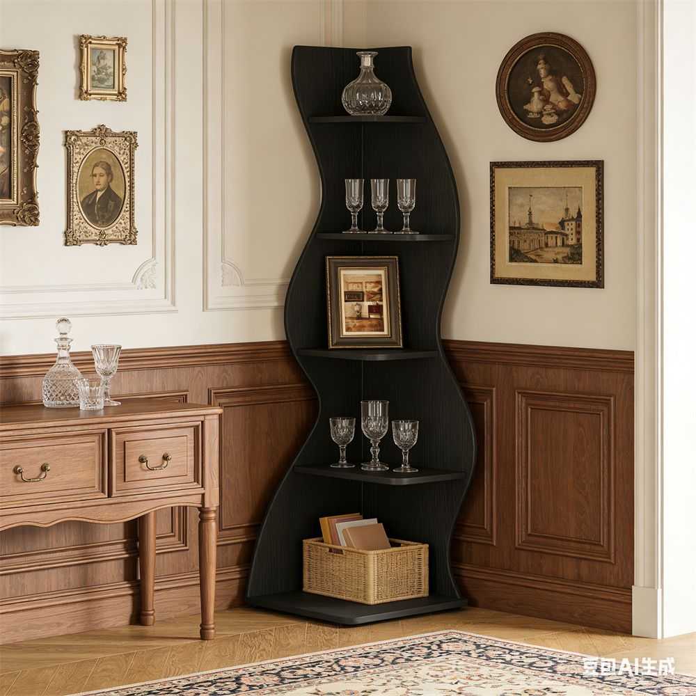 Wave shaped corner shelves, modern corner bookshelves, bookcases, display stands, and plant racks are suitable for small spaces - luxuryhomedecoridea.com