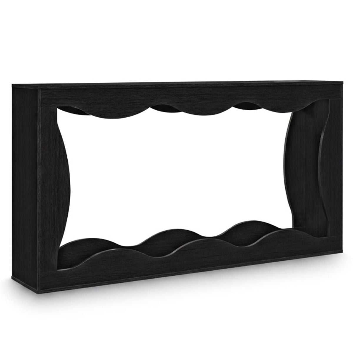 63" Narrow Console Table with Wavy Hollow Design, 2-Tier Extra Long Entryway Table with Storage Shelf - Black - luxuryhomedecoridea.com