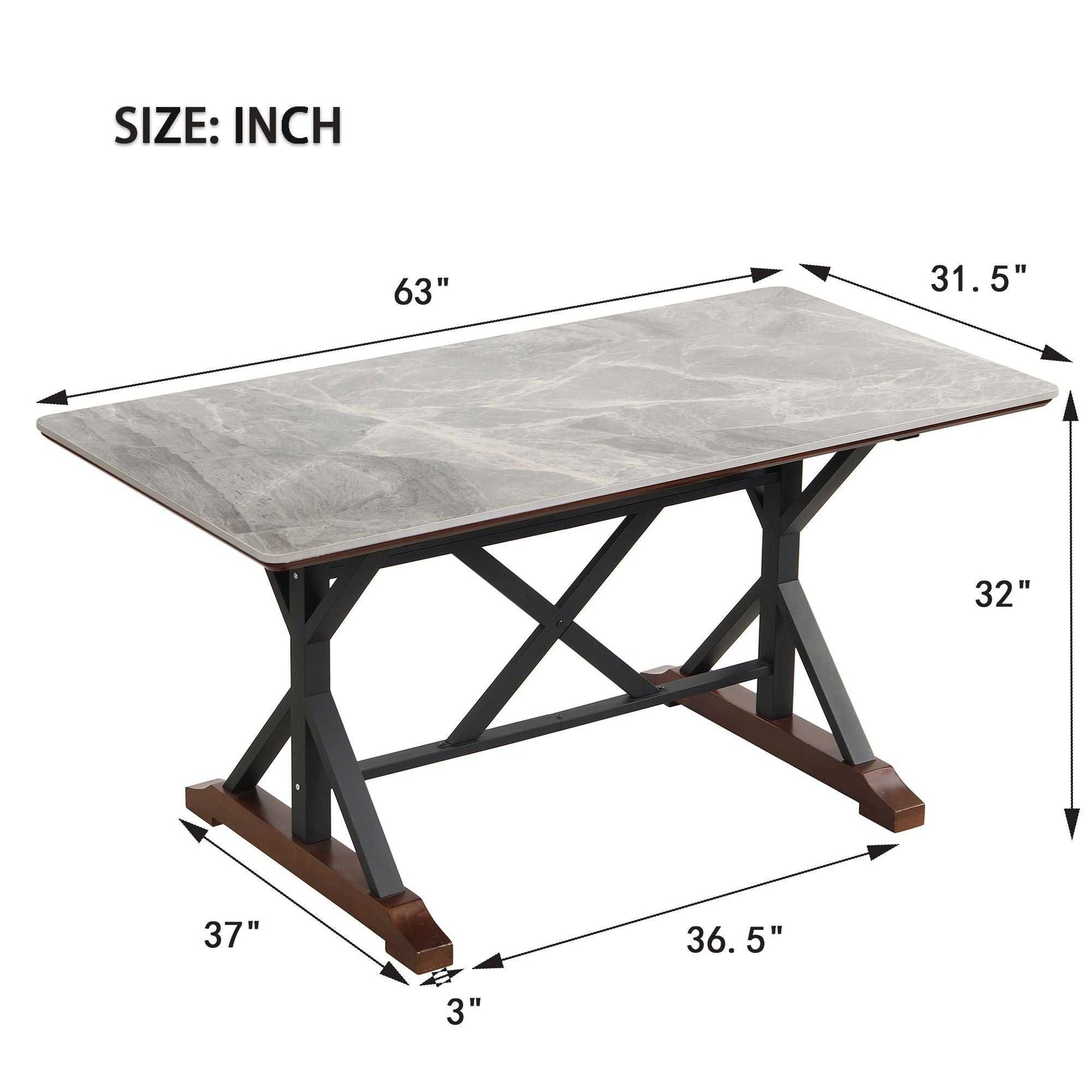 7-piece Modern Dining Table Set, Gray Sintered Stone Dining Table with 6 Tufted Upholstered Chairs, 63-inch Rectangle Dining Table for Dining Room - luxuryhomedecoridea.com