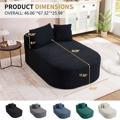 67.5''Chaise Lounge Chair 46'' Wide Seat Indoor Corduroy Oversized Sleeper Sofa for Living Room Deep Seat Lounge and Two Soft Pillows Convertible Boneless Sofa Bed, Black,No Assembly Required - luxuryhomedecoridea.com