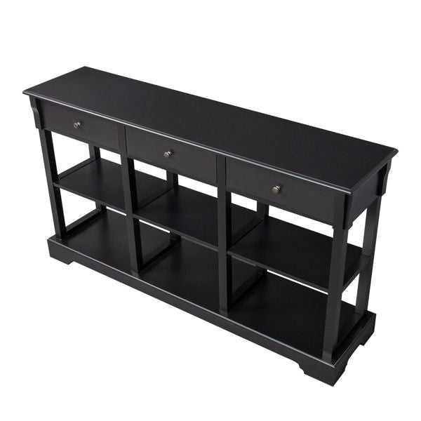 Console Sofa Table with Ample Storage; Retro Kitchen Buffet Cabinet Sideboard with Open Shelves and 3 Drawers; Accent Storage Cabinet for Entryway/Living Room Black Color - luxuryhomedecoridea.com