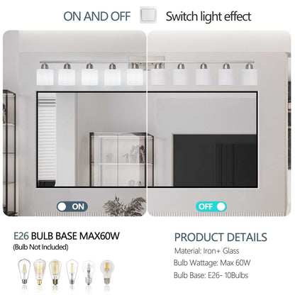 10-Light Bathroom Light Fixtures, 6552inch Nickel Vanity Light with Milky White Glass Shade, Modern Bathroom Wall Lights Over Mirror, Farmhouse Wall Sconces Lighting for Bedroom Living Room - luxuryhomedecoridea.com
