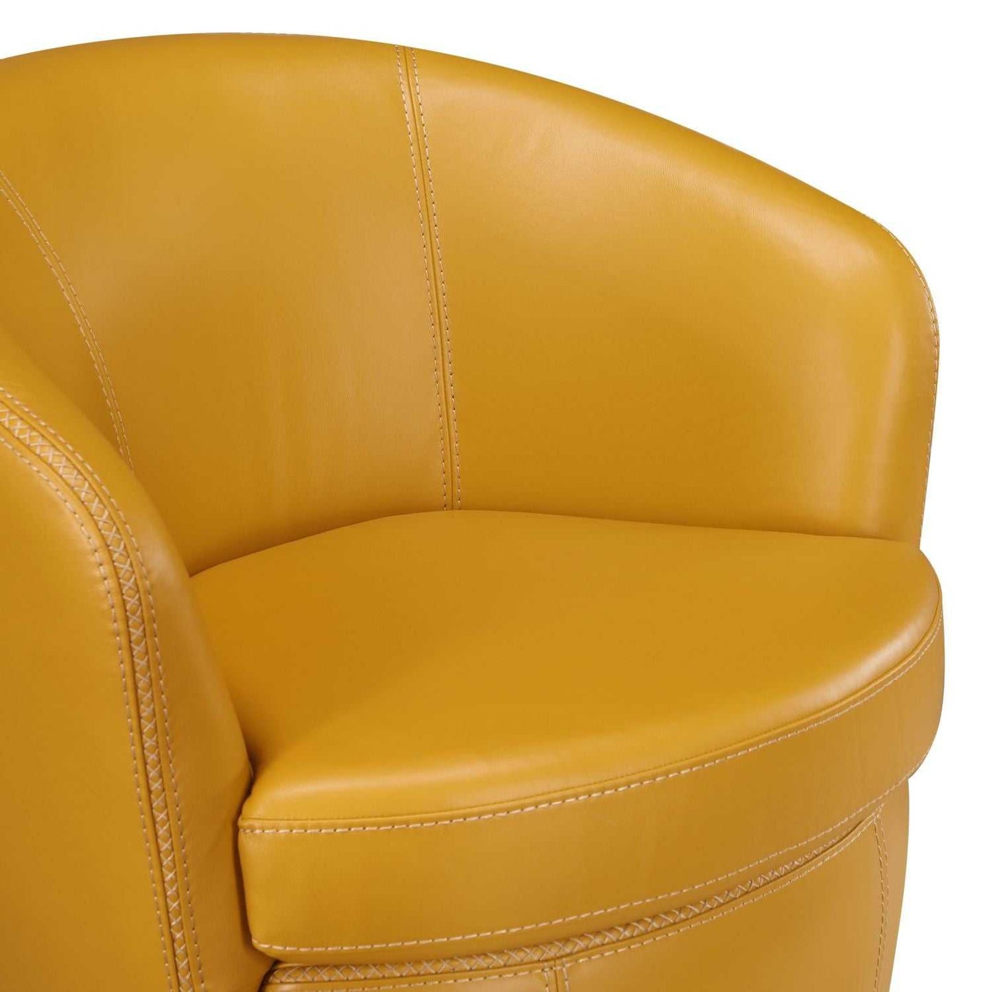 Luxury Living Room Furniture Swivel Chair Yellow Top Grain Leather Upholstery Solid Wood 1pc Barrel Back Accent Chair - luxuryhomedecoridea.com