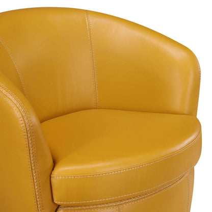Luxury Living Room Furniture Swivel Chair Yellow Top Grain Leather Upholstery Solid Wood 1pc Barrel Back Accent Chair - luxuryhomedecoridea.com