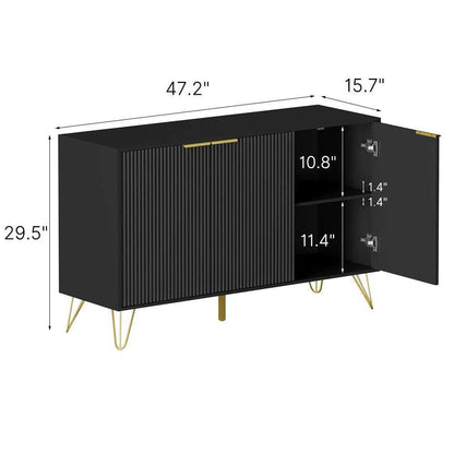 Sideboard Storage Cabinet with Adjustable Shelves, Buffet Cabinet, Elegant Fashionable Storage Cabinet with Golden Handle and Metal Legs, Modern Coffee Bar Station, Wood Kitchen Table - luxuryhomedecoridea.com