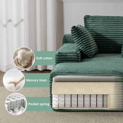 Double Chaise Lounge Chair Indoor,Oversized Upholstered Sleeper Cloud Couch,Deep Seat Luxury Sofa Bed,Sectional Sofa Chaise Love-seat,Corduroy Reading Chair for Living Room,No Assembly Required - luxuryhomedecoridea.com
