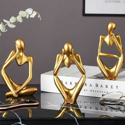 3pcs Abstract Villain Decorative Ornaments; Handmade Resin Handicrafts; Thinker Resin Statue Set - luxuryhomedecoridea.com