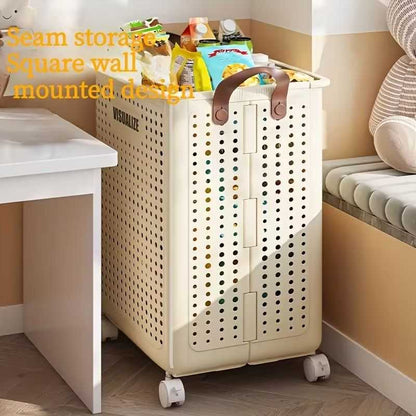 Collapsible Laundry Basket with Wheels, Medium-Large White Ceramic Look Hamper with Faux Leather Handles, Portable and Durable Clothes Storage Bin for Bathroom, Balcony, and Home Organization - luxuryhomedecoridea.com