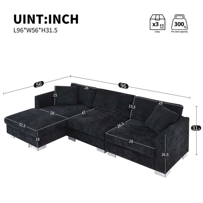 [VIDEO provided][New] 96*56" Modern Cloud Sectional Sofa,L-shaped Luxury Couch Set with 2 Free pillows,4-seat Chenille Indoor Furniture with Oversized Chaise for Living Room,Apartment,Office,3 Colors - luxuryhomedecoridea.com