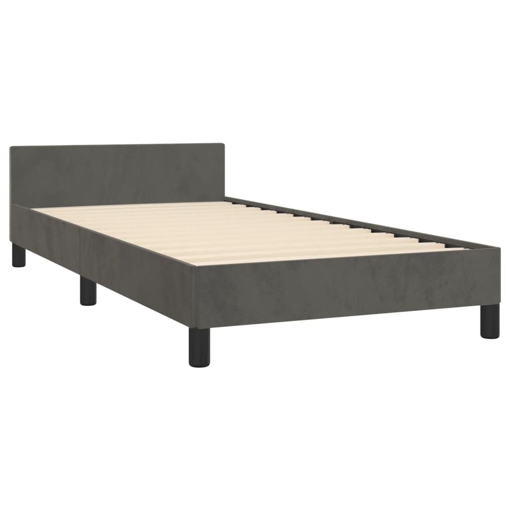 Bed Frame With Headboard Dark Grey Velvet, Plywood, Engineered Wood - luxuryhomedecoridea.com