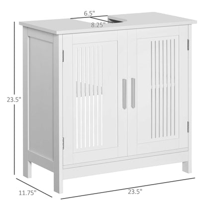 Under Sink Storage Cabinet Bathroom 2 Doors Shelf White Pedestal Vanity Organizer - luxuryhomedecoridea.com